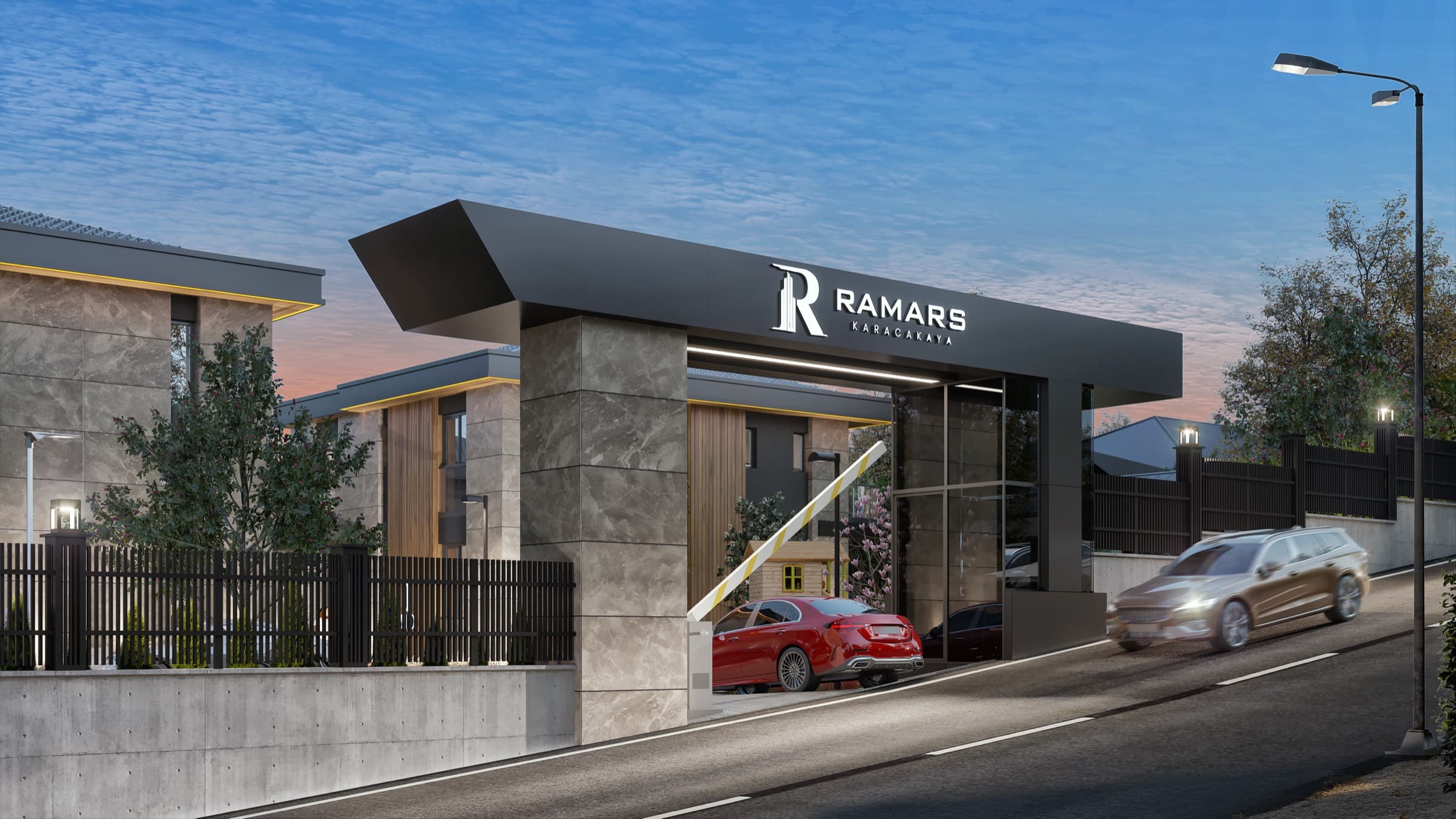 Ramars Karacakaya sitesinin güvenlikli ve otomatik bariyerli giriş kapısı